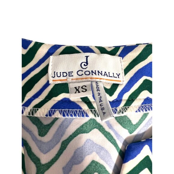 Jude Connally Zigzag Chevron Print Midi Dress XS Blue Black 3/4 Sleeves Casual - Picture 2 of 6